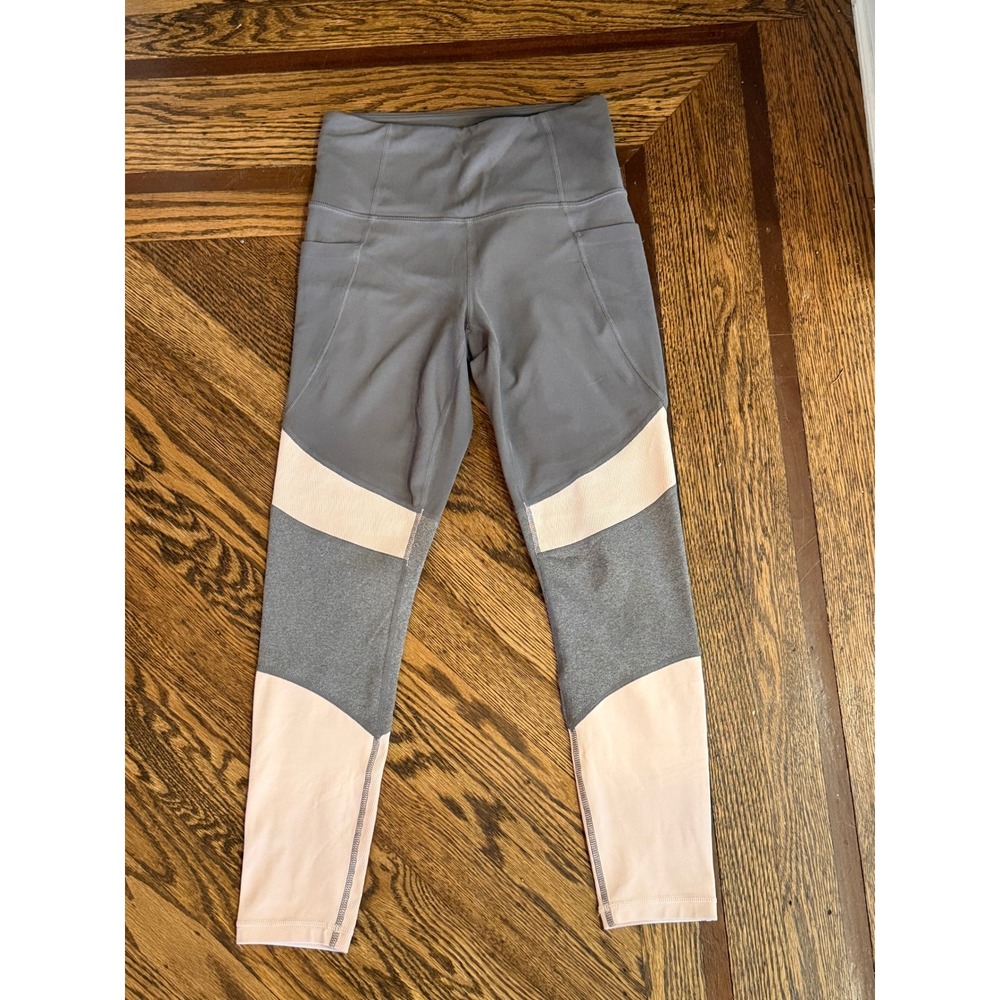 Athleta Colorblock High Rise Leggings XS Grey Pink Pockets